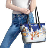 Funny Christmas Reindeer Bowling Custom Leather Tote Bag with Reindeer Snow Scene - Wonder Print Shop
