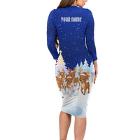 Funny Christmas Reindeer Bowling Custom Long Sleeve Bodycon Dress with Reindeer Snow Scene - Wonder Print Shop