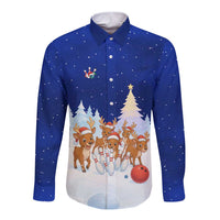 Funny Christmas Reindeer Bowling Custom Long Sleeve Button Shirt with Reindeer Snow Scene - Wonder Print Shop