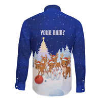 Funny Christmas Reindeer Bowling Custom Long Sleeve Button Shirt with Reindeer Snow Scene - Wonder Print Shop