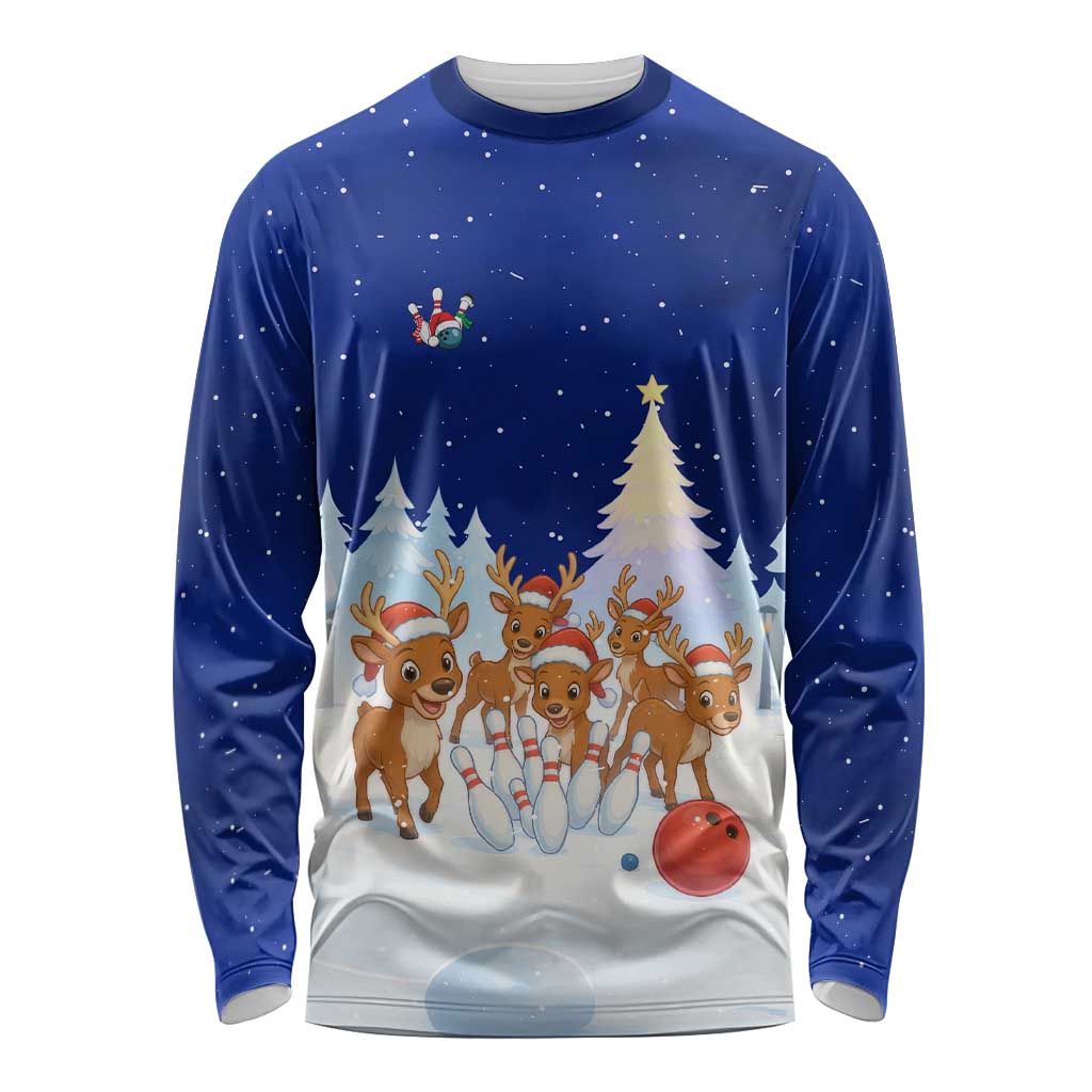 Funny Christmas Reindeer Bowling Custom Long Sleeve Shirt with Reindeer Snow Scene - Wonder Print Shop