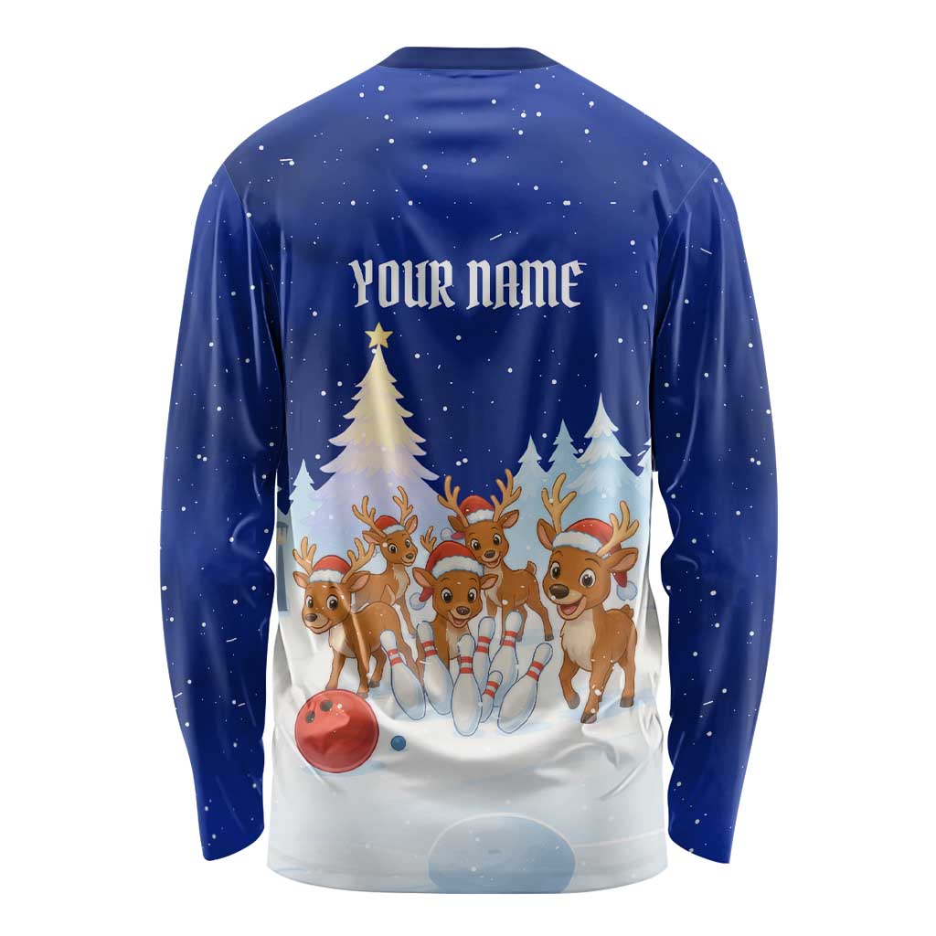 Funny Christmas Reindeer Bowling Custom Long Sleeve Shirt with Reindeer Snow Scene - Wonder Print Shop