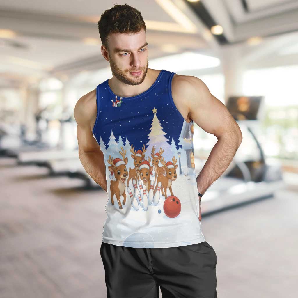 Funny Christmas Reindeer Bowling Custom Men Tank Top with Reindeer Snow Scene - Wonder Print Shop