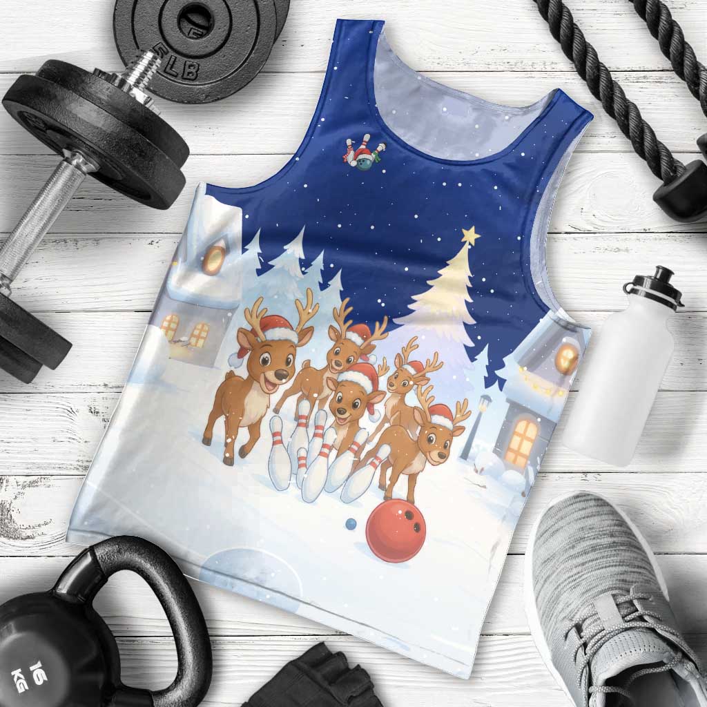 Funny Christmas Reindeer Bowling Custom Men Tank Top with Reindeer Snow Scene - Wonder Print Shop