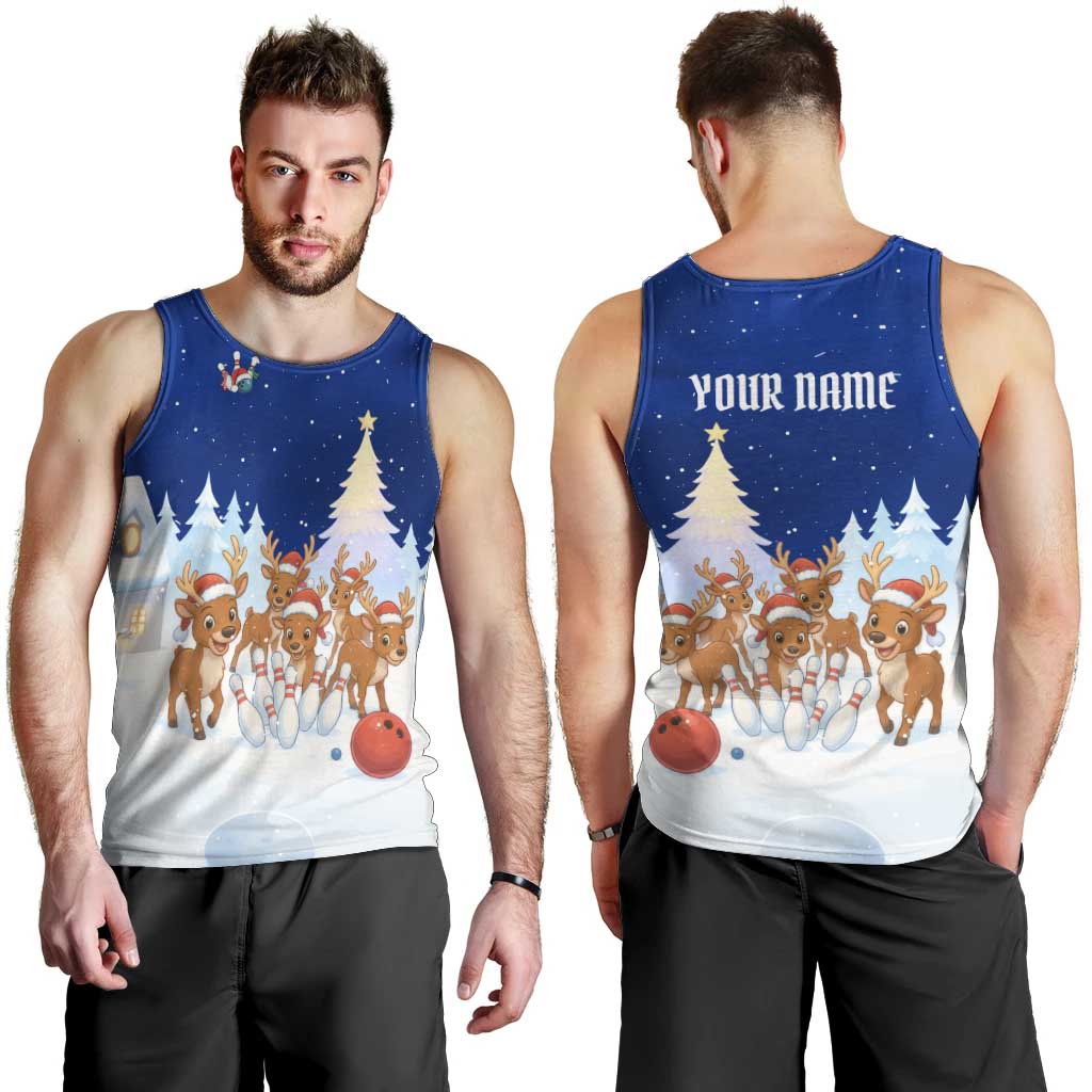 Funny Christmas Reindeer Bowling Custom Men Tank Top with Reindeer Snow Scene - Wonder Print Shop