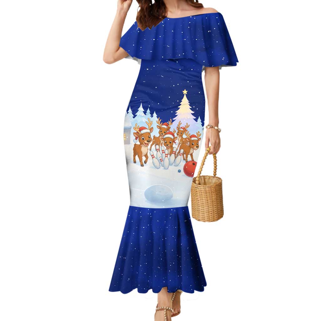 Funny Christmas Reindeer Bowling Custom Mermaid Dress with Reindeer Snow Scene - Wonder Print Shop
