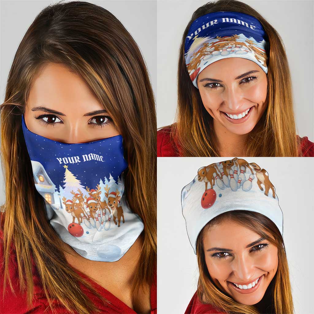 Funny Christmas Reindeer Bowling Custom Neck Gaiter with Reindeer Snow Scene - Wonder Print Shop