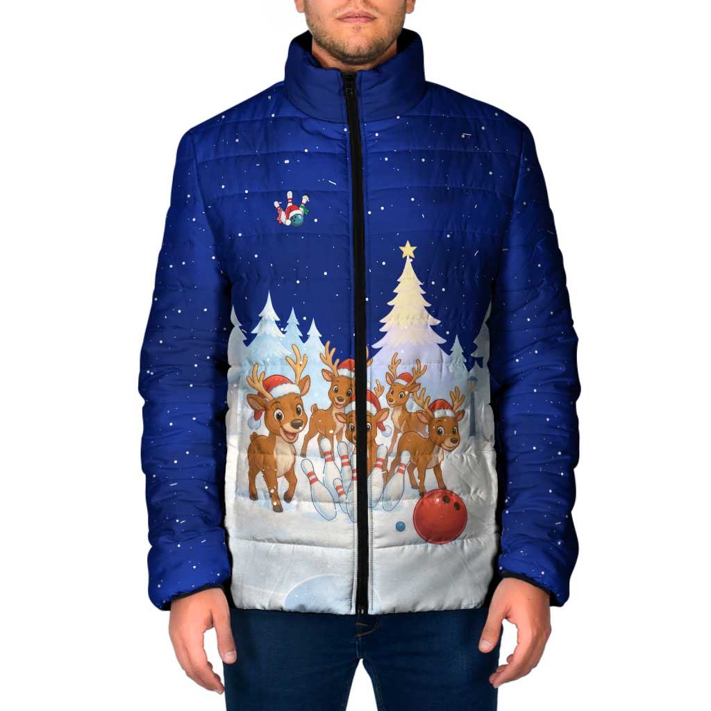 Funny Christmas Reindeer Bowling Custom Padded Jacket with Reindeer Snow Scene - Wonder Print Shop