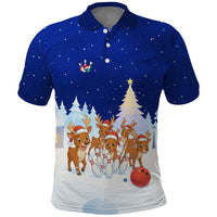 Funny Christmas Reindeer Bowling Custom Polo Shirt with Reindeer Snow Scene - Wonder Print Shop