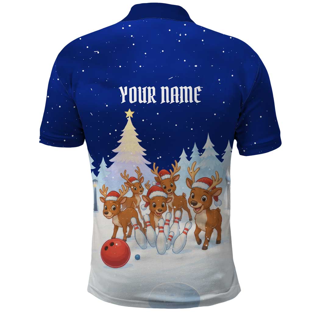 Funny Christmas Reindeer Bowling Custom Polo Shirt with Reindeer Snow Scene - Wonder Print Shop