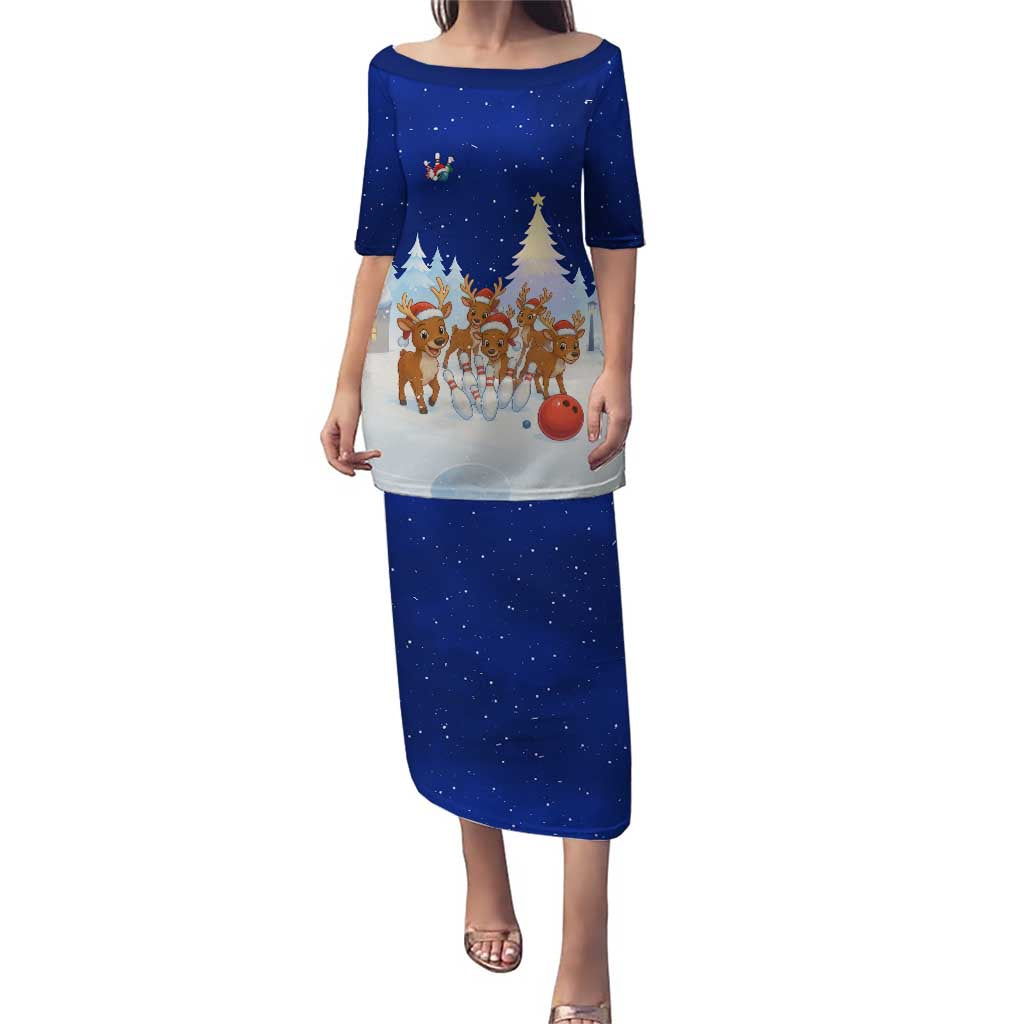 Funny Christmas Reindeer Bowling Custom Puletasi with Reindeer Snow Scene - Wonder Print Shop
