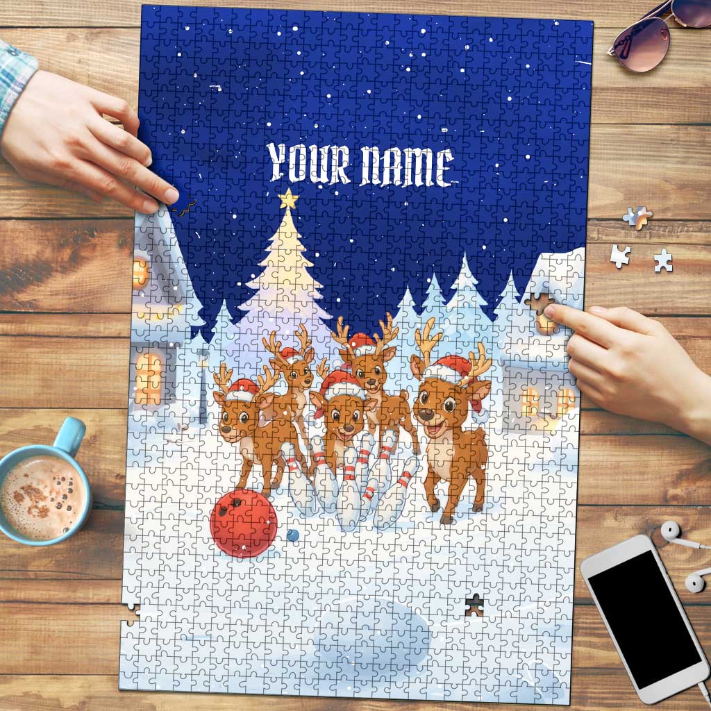 Funny Christmas Reindeer Bowling Custom Puzzle with Reindeer Snow Scene - Wonder Print Shop