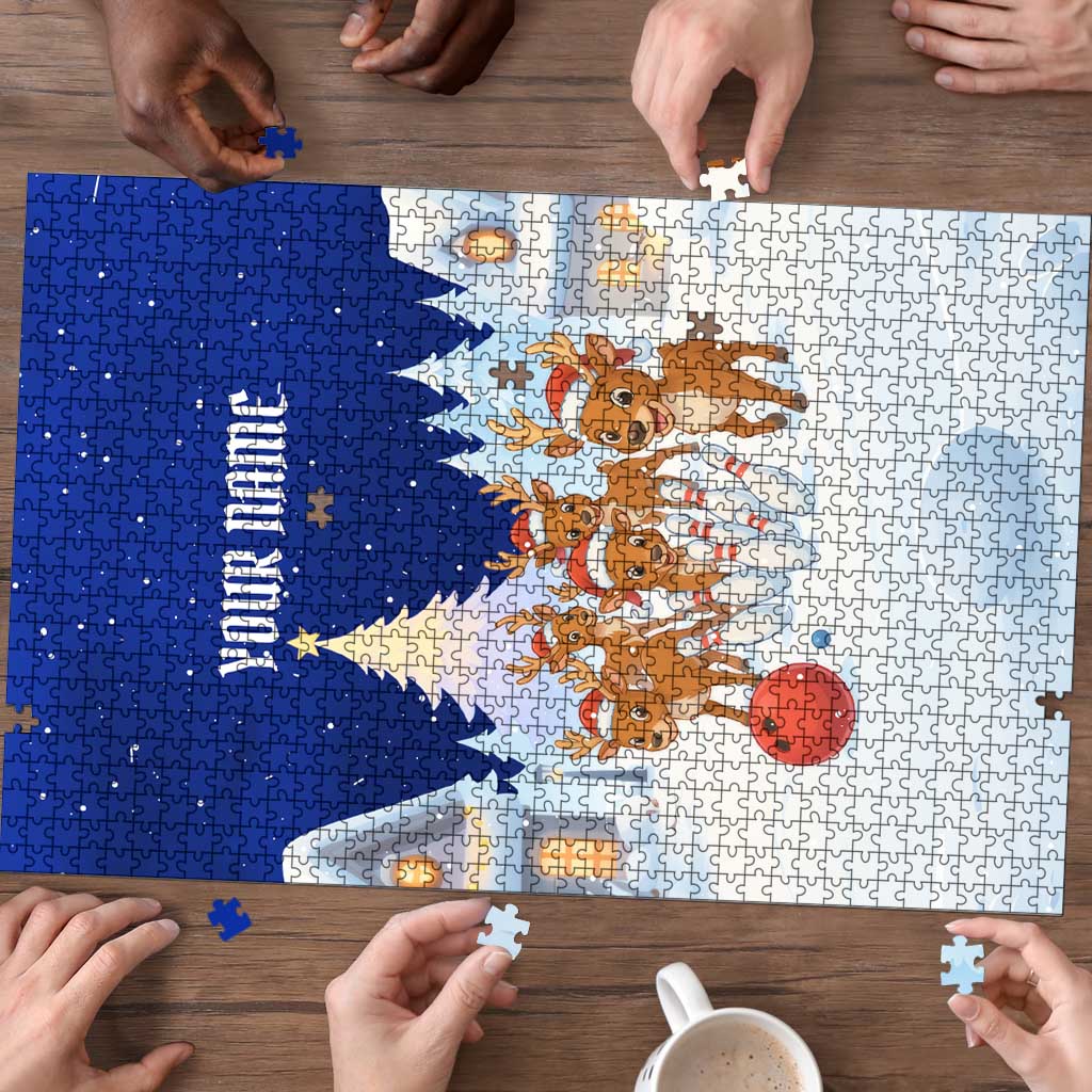 Funny Christmas Reindeer Bowling Custom Puzzle with Reindeer Snow Scene - Wonder Print Shop