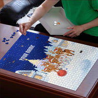 Funny Christmas Reindeer Bowling Custom Puzzle with Reindeer Snow Scene - Wonder Print Shop