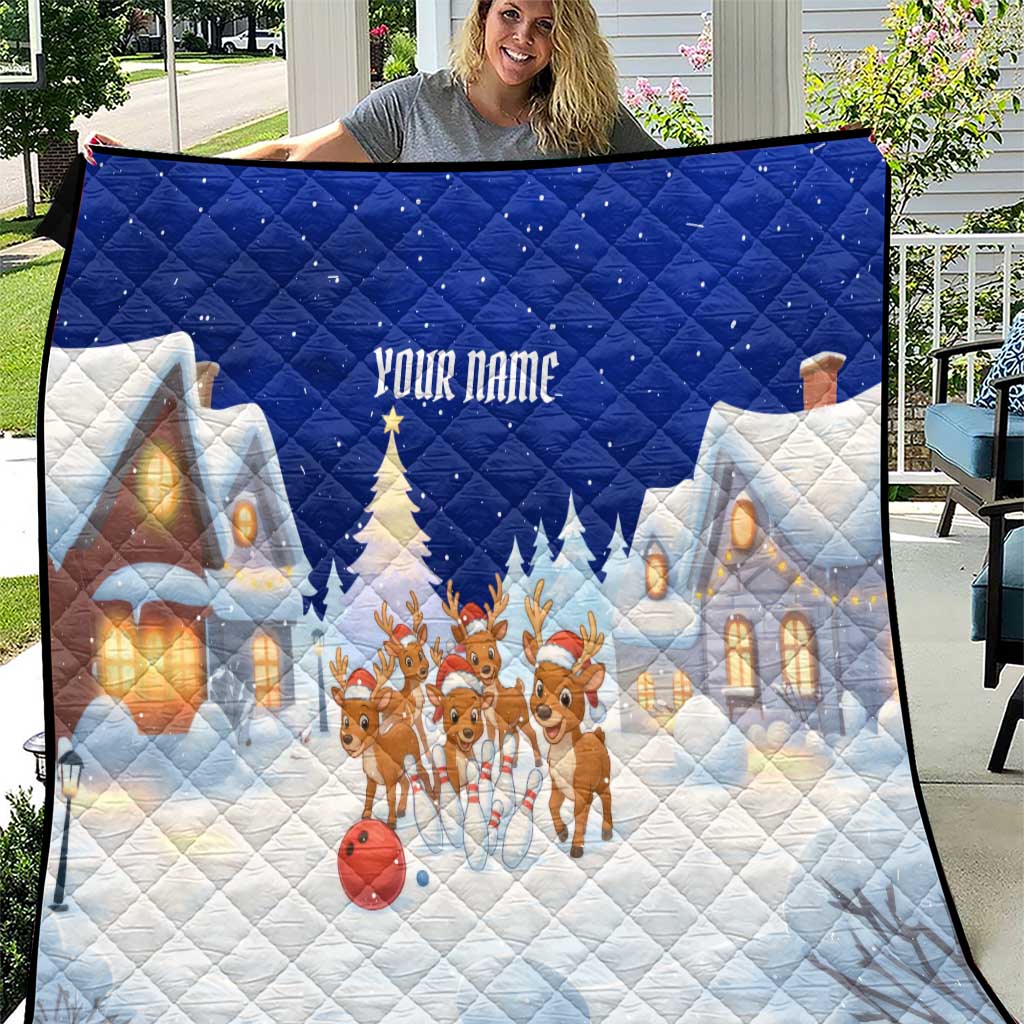Funny Christmas Reindeer Bowling Custom Quilt with Reindeer Snow Scene - Wonder Print Shop