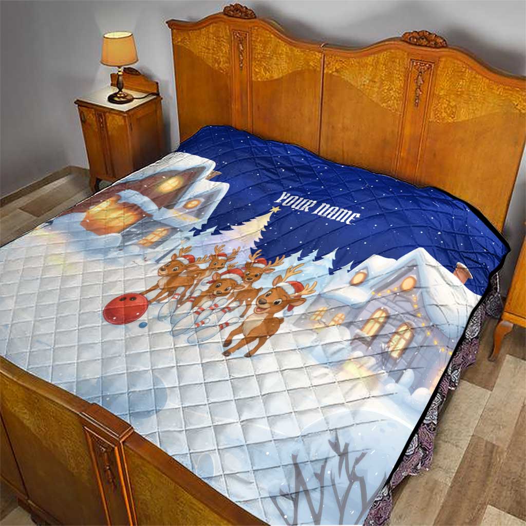 Funny Christmas Reindeer Bowling Custom Quilt with Reindeer Snow Scene - Wonder Print Shop