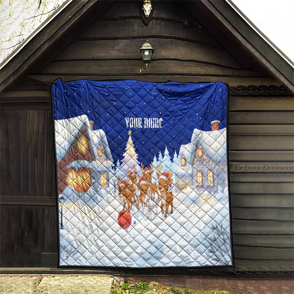 Funny Christmas Reindeer Bowling Custom Quilt with Reindeer Snow Scene - Wonder Print Shop
