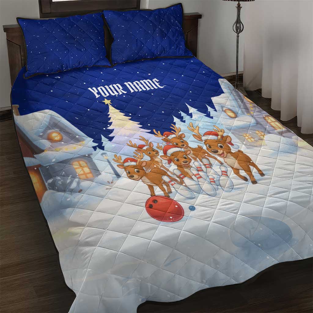 Funny Christmas Reindeer Bowling Custom Quilt Bed Set with Reindeer Snow Scene - Wonder Print Shop