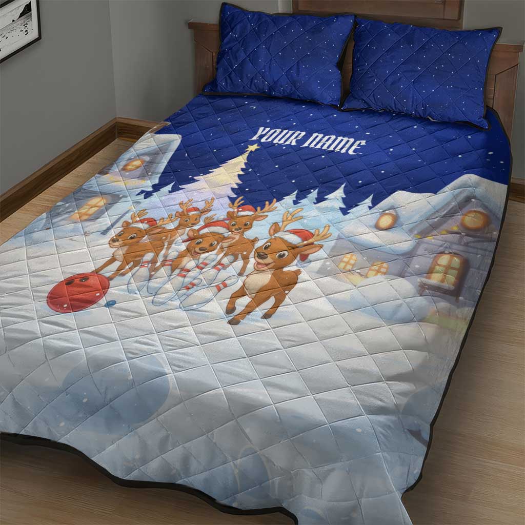 Funny Christmas Reindeer Bowling Custom Quilt Bed Set with Reindeer Snow Scene - Wonder Print Shop