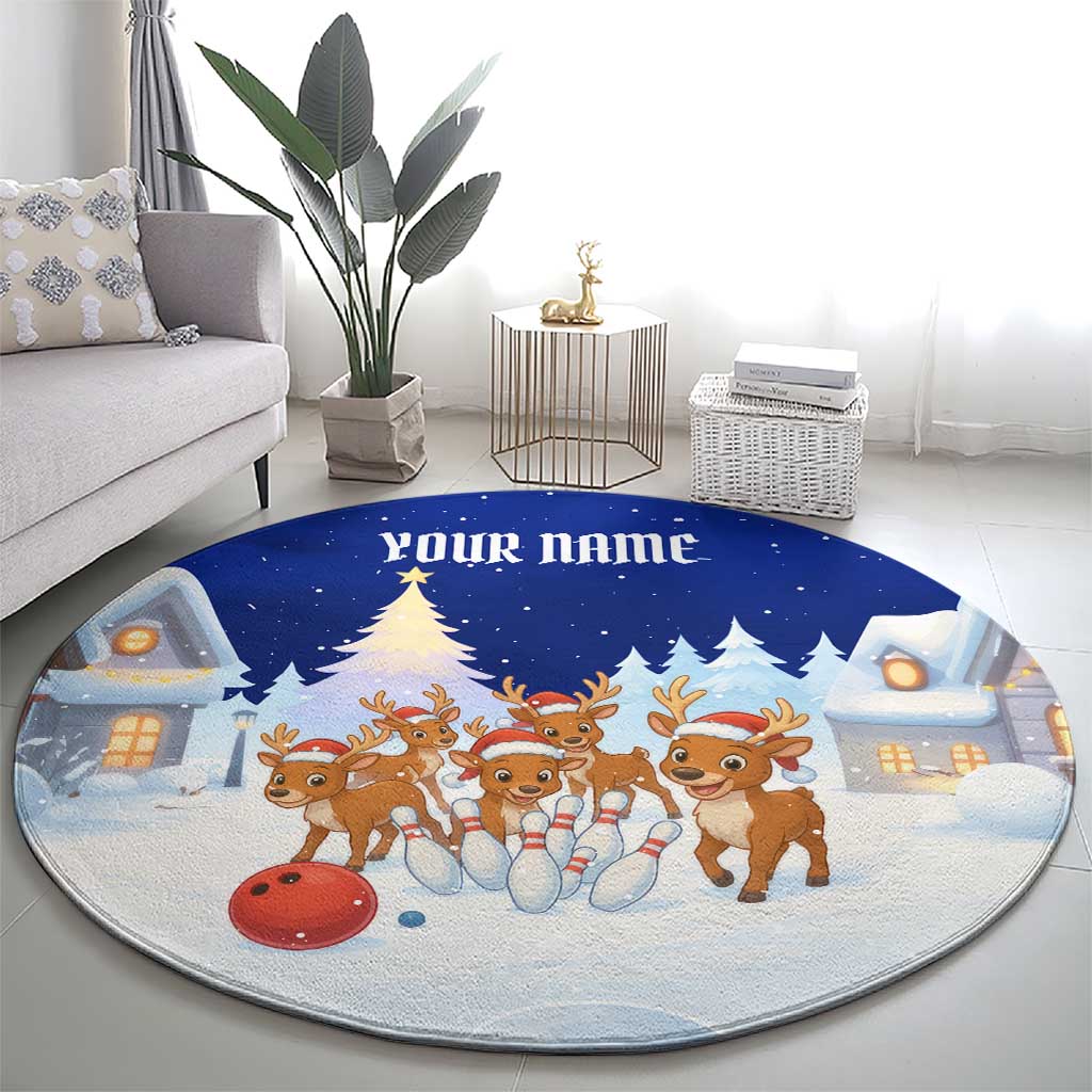 Funny Christmas Reindeer Bowling Custom Round Carpet with Reindeer Snow Scene - Wonder Print Shop