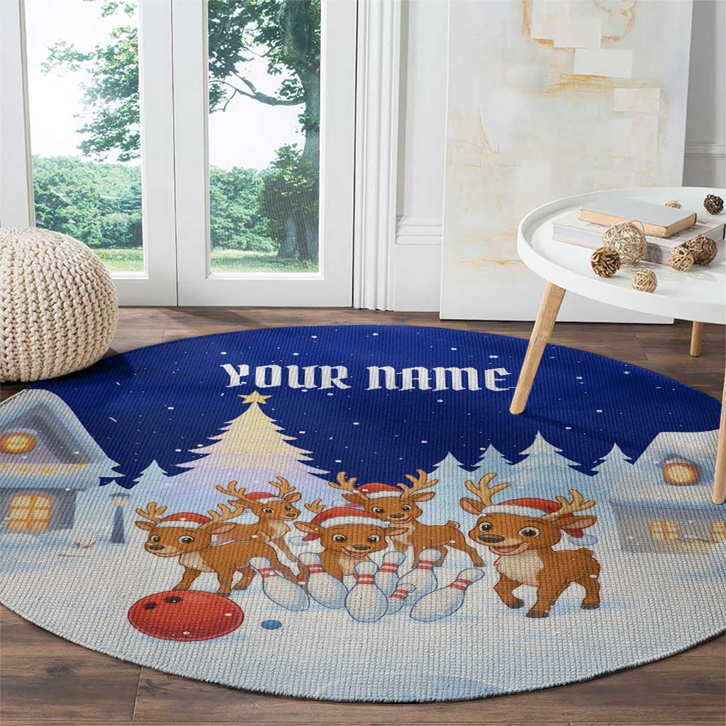 Funny Christmas Reindeer Bowling Custom Round Carpet with Reindeer Snow Scene - Wonder Print Shop