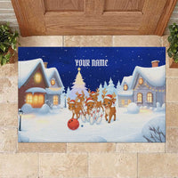 Funny Christmas Reindeer Bowling Custom Rubber Doormat with Reindeer Snow Scene - Wonder Print Shop