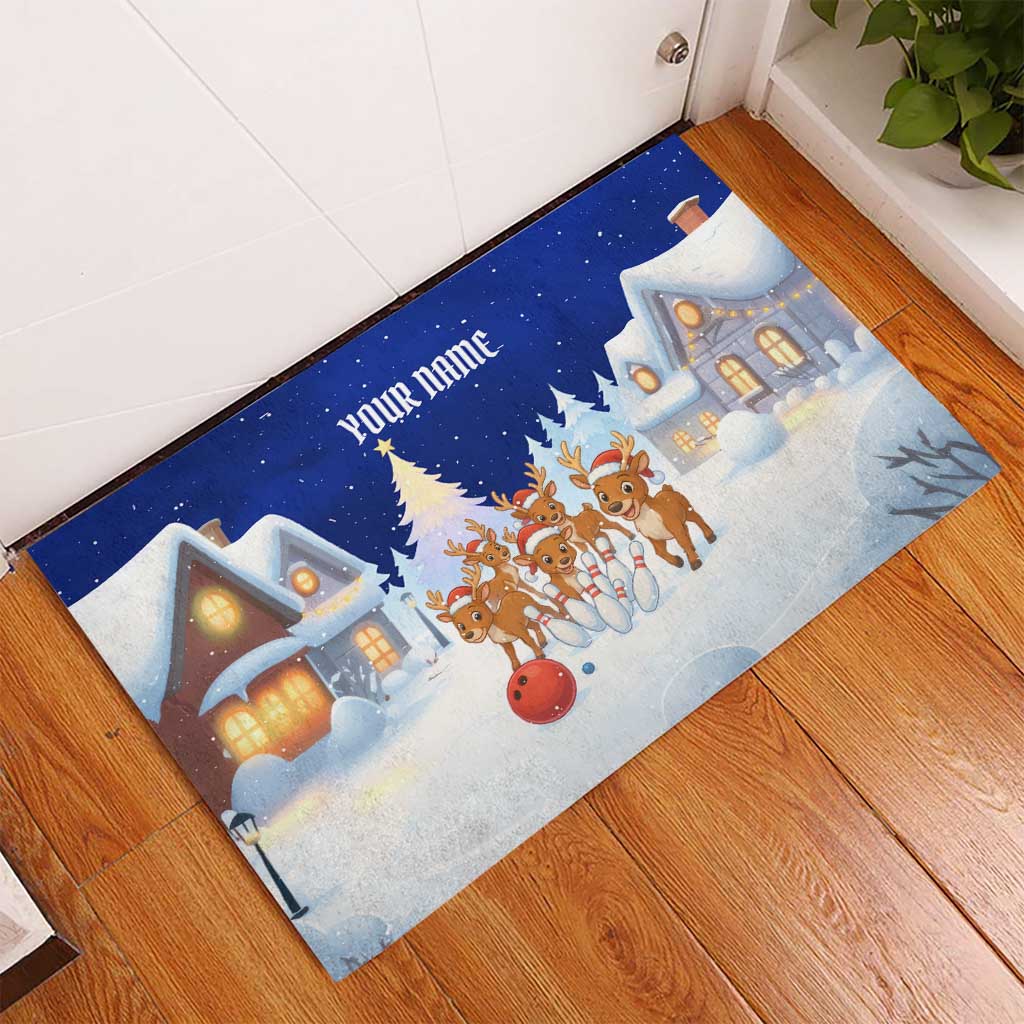 Funny Christmas Reindeer Bowling Custom Rubber Doormat with Reindeer Snow Scene - Wonder Print Shop