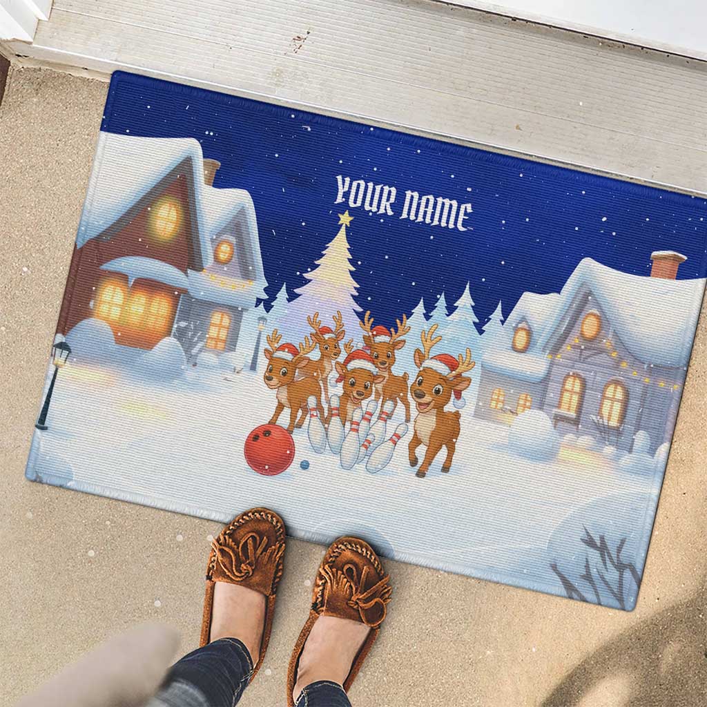 Funny Christmas Reindeer Bowling Custom Rubber Doormat with Reindeer Snow Scene - Wonder Print Shop