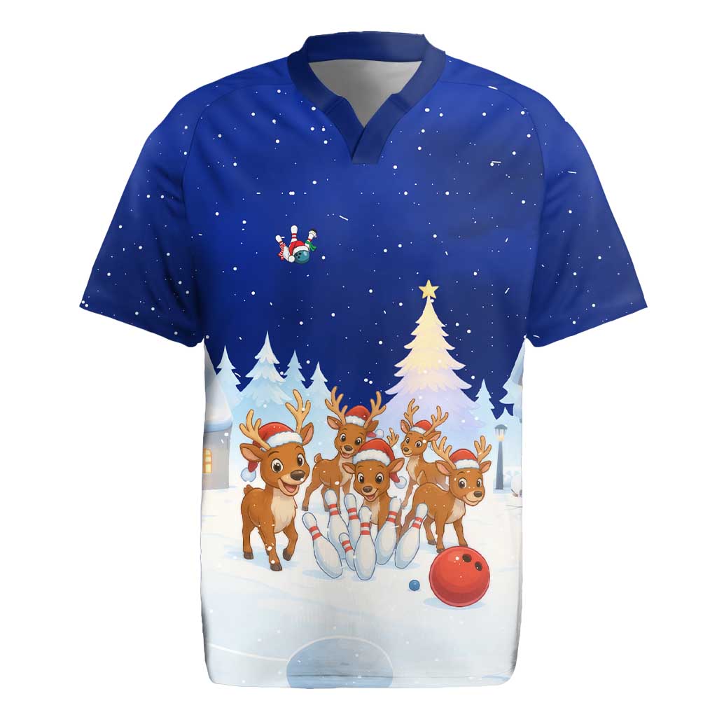 Funny Christmas Reindeer Bowling Custom Rugby Jersey with Reindeer Snow Scene - Wonder Print Shop