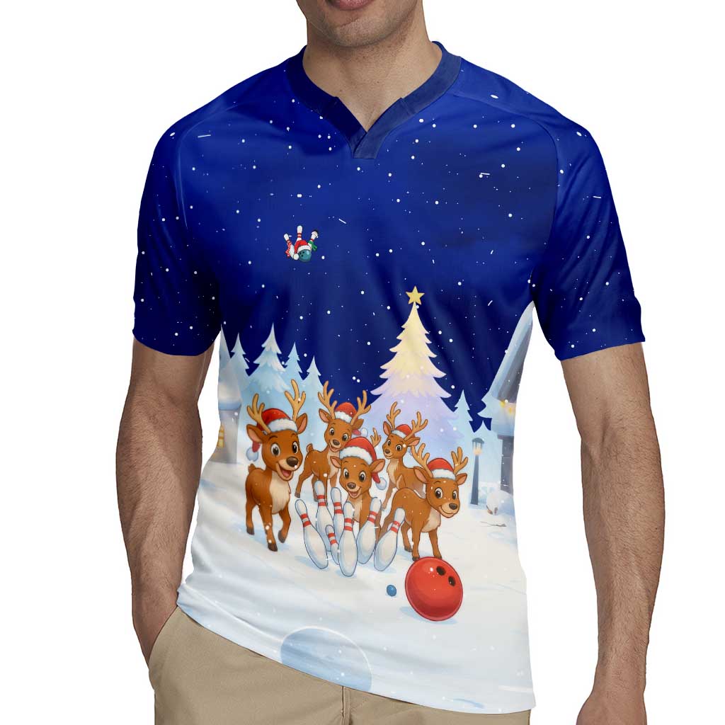 Funny Christmas Reindeer Bowling Custom Rugby Jersey with Reindeer Snow Scene - Wonder Print Shop