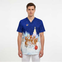 Funny Christmas Reindeer Bowling Custom Scrub Top with Reindeer Snow Scene - Wonder Print Shop
