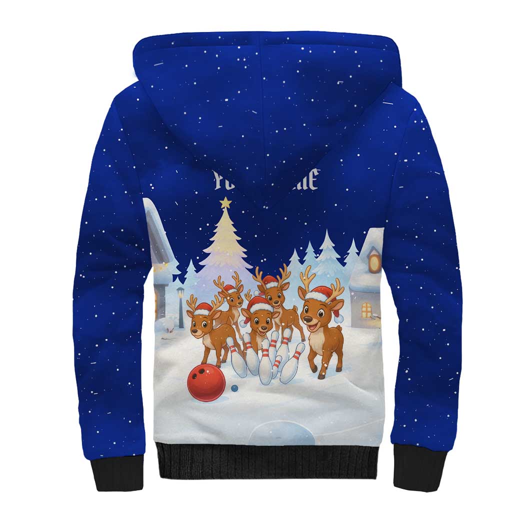 Funny Christmas Reindeer Bowling Custom Sherpa Hoodie with Reindeer Snow Scene - Wonder Print Shop