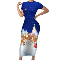 Funny Christmas Reindeer Bowling Custom Short Sleeve Bodycon Dress with Reindeer Snow Scene - Wonder Print Shop
