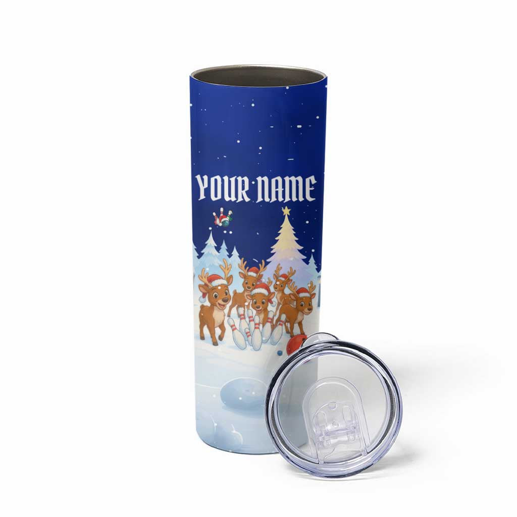 Funny Christmas Reindeer Bowling Custom Skinny Tumbler with Reindeer Snow Scene - Wonder Print Shop