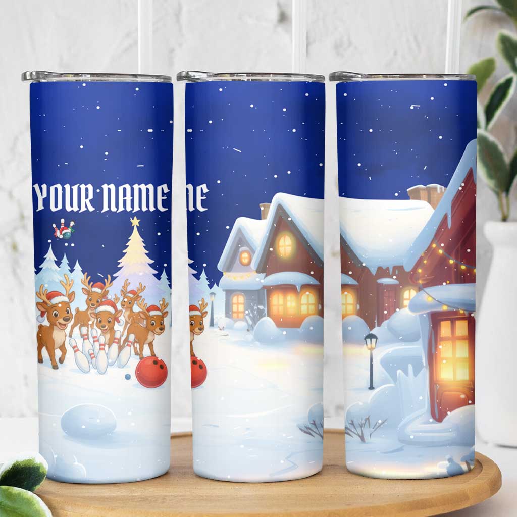 Funny Christmas Reindeer Bowling Custom Skinny Tumbler with Reindeer Snow Scene - Wonder Print Shop