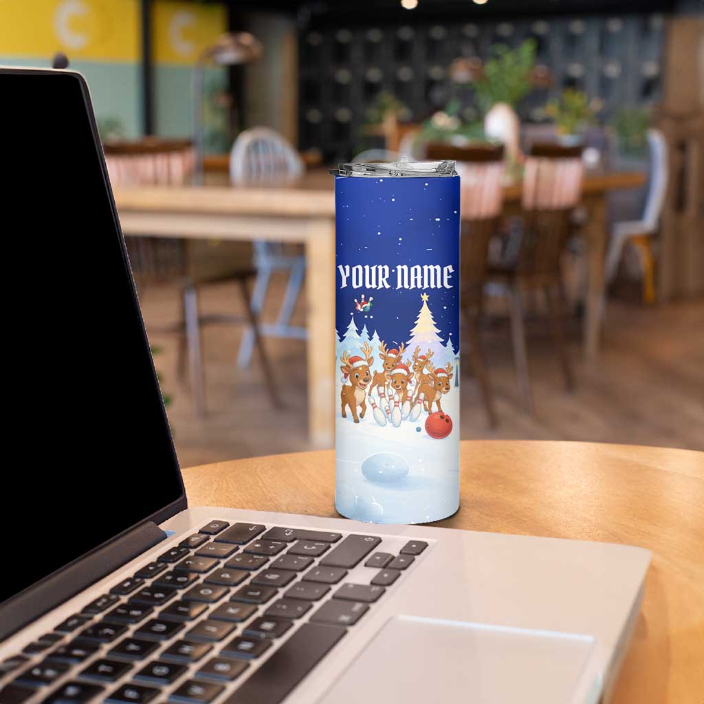 Funny Christmas Reindeer Bowling Custom Skinny Tumbler with Reindeer Snow Scene - Wonder Print Shop