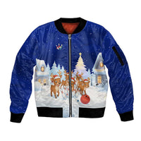 Funny Christmas Reindeer Bowling Custom Sleeve Zip Bomber Jacket with Reindeer Snow Scene - Wonder Print Shop