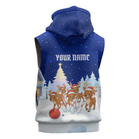 Funny Christmas Reindeer Bowling Custom Sleeveless Hoodie with Reindeer Snow Scene - Wonder Print Shop