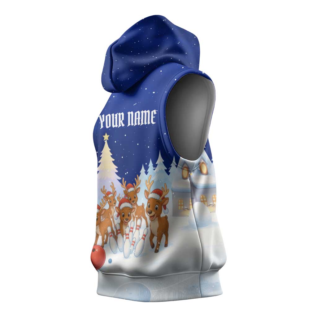 Funny Christmas Reindeer Bowling Custom Sleeveless Hoodie with Reindeer Snow Scene - Wonder Print Shop