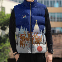 Funny Christmas Reindeer Bowling Custom Sleeveless Puffer Jacket with Reindeer Snow Scene - Wonder Print Shop