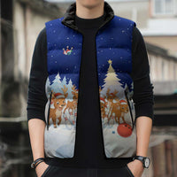Funny Christmas Reindeer Bowling Custom Sleeveless Puffer Jacket with Reindeer Snow Scene - Wonder Print Shop