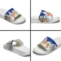 Funny Christmas Reindeer Bowling Custom Slide Sandals with Reindeer Snow Scene - Wonder Print Shop