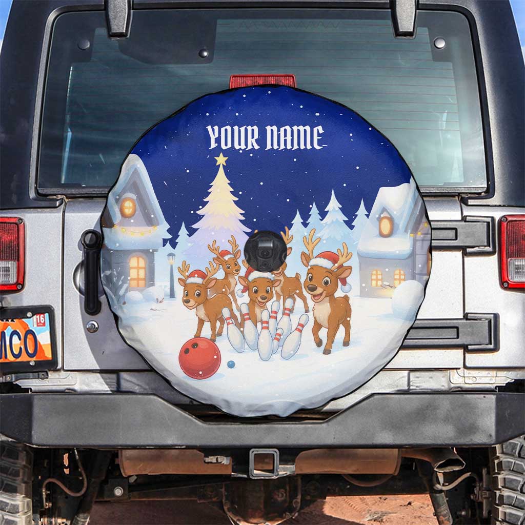 Funny Christmas Reindeer Bowling Custom Spare Tire Cover with Reindeer Snow Scene - Wonder Print Shop