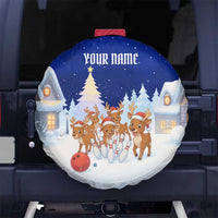 Funny Christmas Reindeer Bowling Custom Spare Tire Cover with Reindeer Snow Scene - Wonder Print Shop