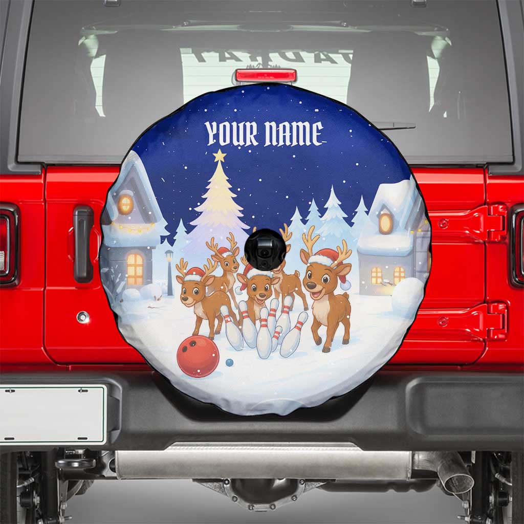 Funny Christmas Reindeer Bowling Custom Spare Tire Cover with Reindeer Snow Scene - Wonder Print Shop