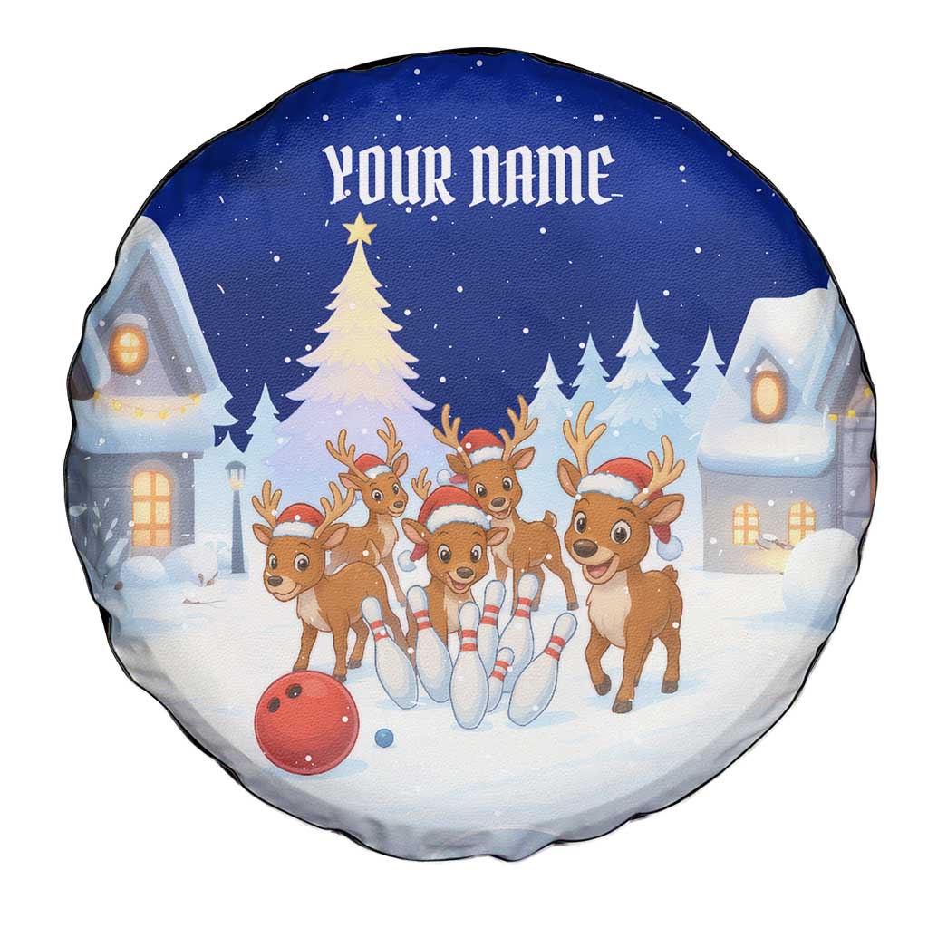 Funny Christmas Reindeer Bowling Custom Spare Tire Cover with Reindeer Snow Scene - Wonder Print Shop