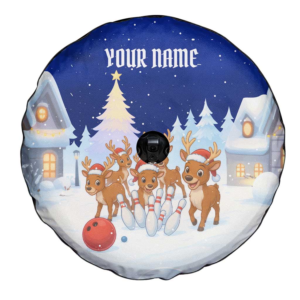 Funny Christmas Reindeer Bowling Custom Spare Tire Cover with Reindeer Snow Scene - Wonder Print Shop