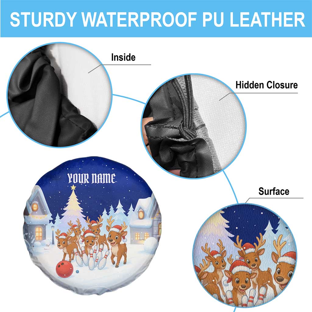 Funny Christmas Reindeer Bowling Custom Spare Tire Cover with Reindeer Snow Scene - Wonder Print Shop