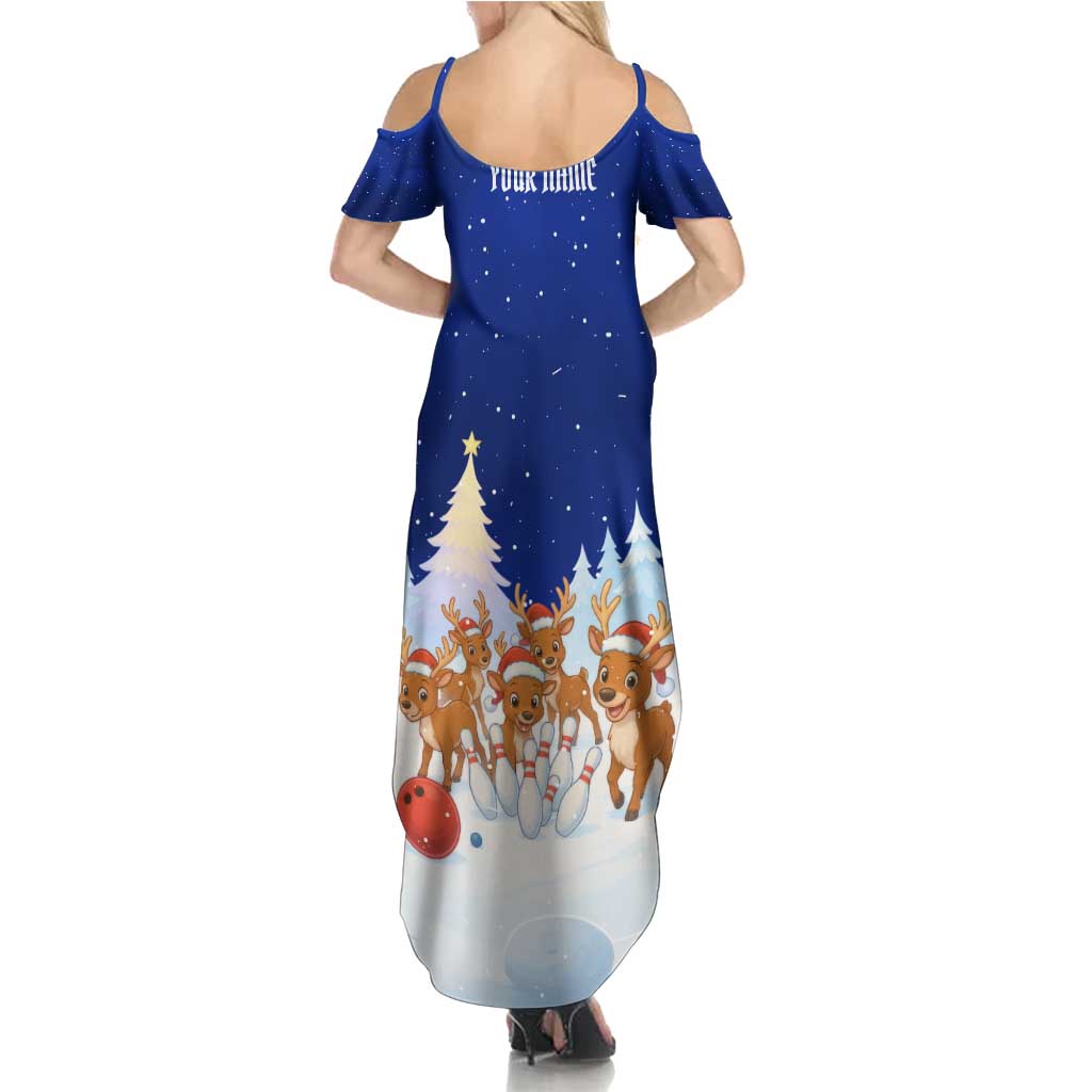 Funny Christmas Reindeer Bowling Custom Summer Maxi Dress with Reindeer Snow Scene - Wonder Print Shop