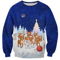 Funny Christmas Reindeer Bowling Custom Sweatshirt with Reindeer Snow Scene - Wonder Print Shop